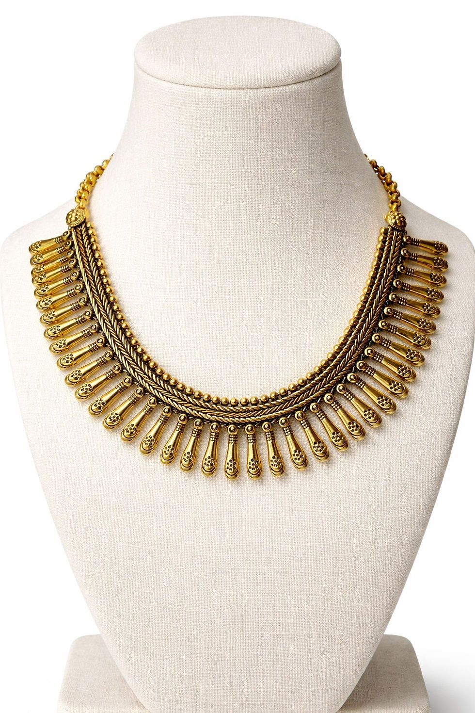 Thumbnail: athizay Hasli Necklace Antique Gold Tribal Cylinder Charm Bead Design