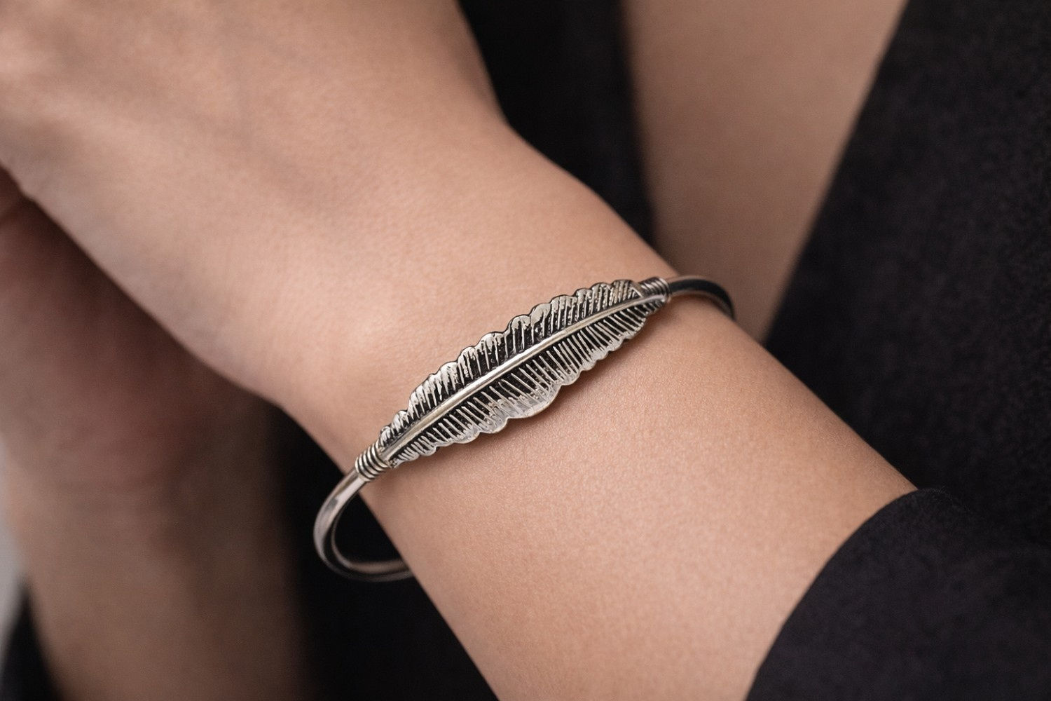 athizay Women Oxidised Silver Feather Design Open Cuff Bracelet Call: 8860010199