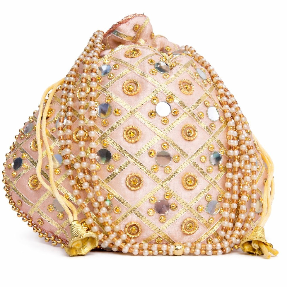 Thumbnail: Set of 6 Pink Mirror Wedding Return Gifting Potli Bags Drawstring Closure