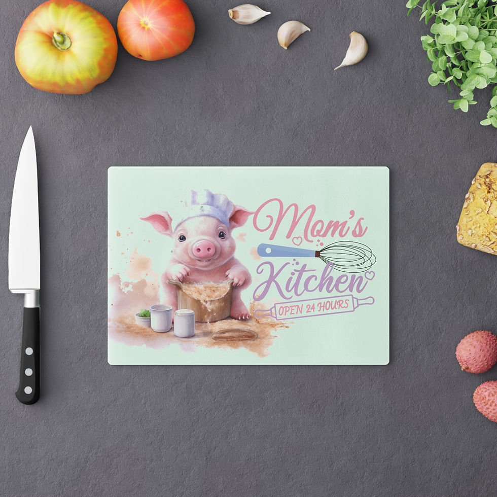 Thumbnail: Cute Pig Mom's Kitchen Cutting Board - Open 24 Hours