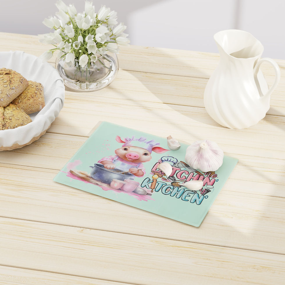 Thumbnail: Cute Pig Cutting Board - 'No Bitchin in My Kitchen' Design 