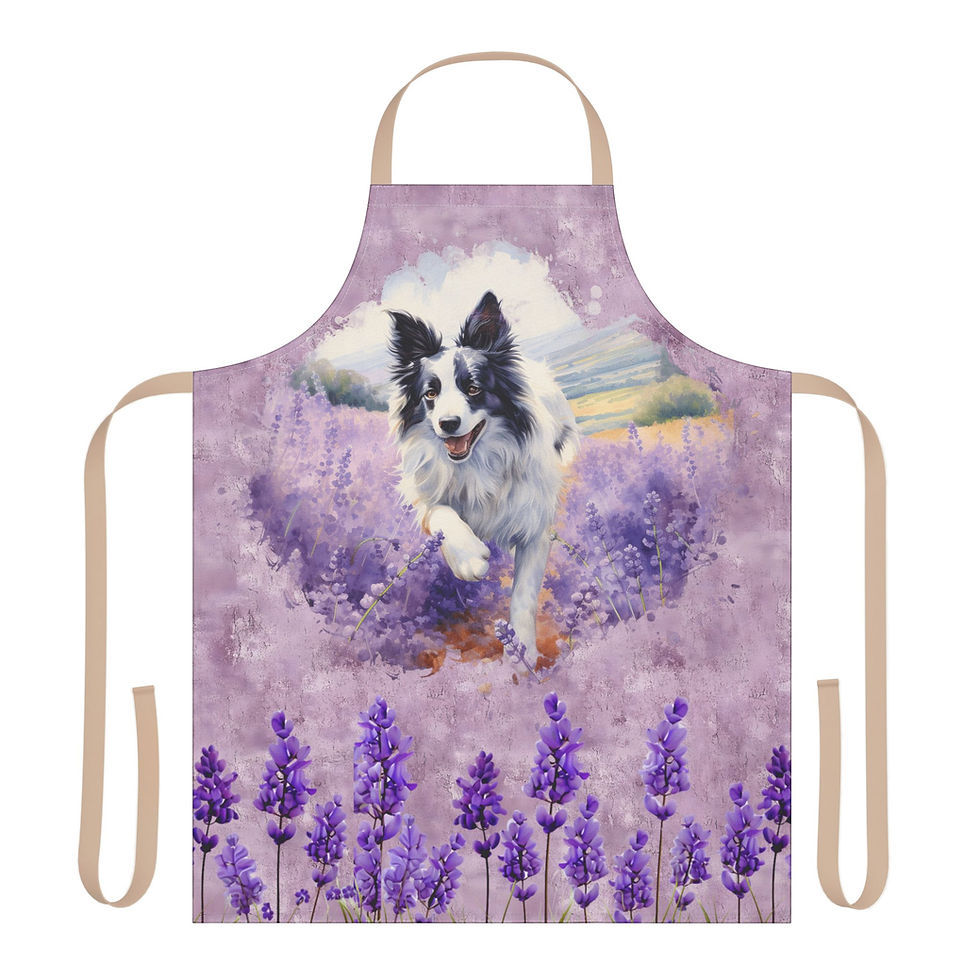 Thumbnail: Lavender Floral Border Collie Apron with Colorful Straps