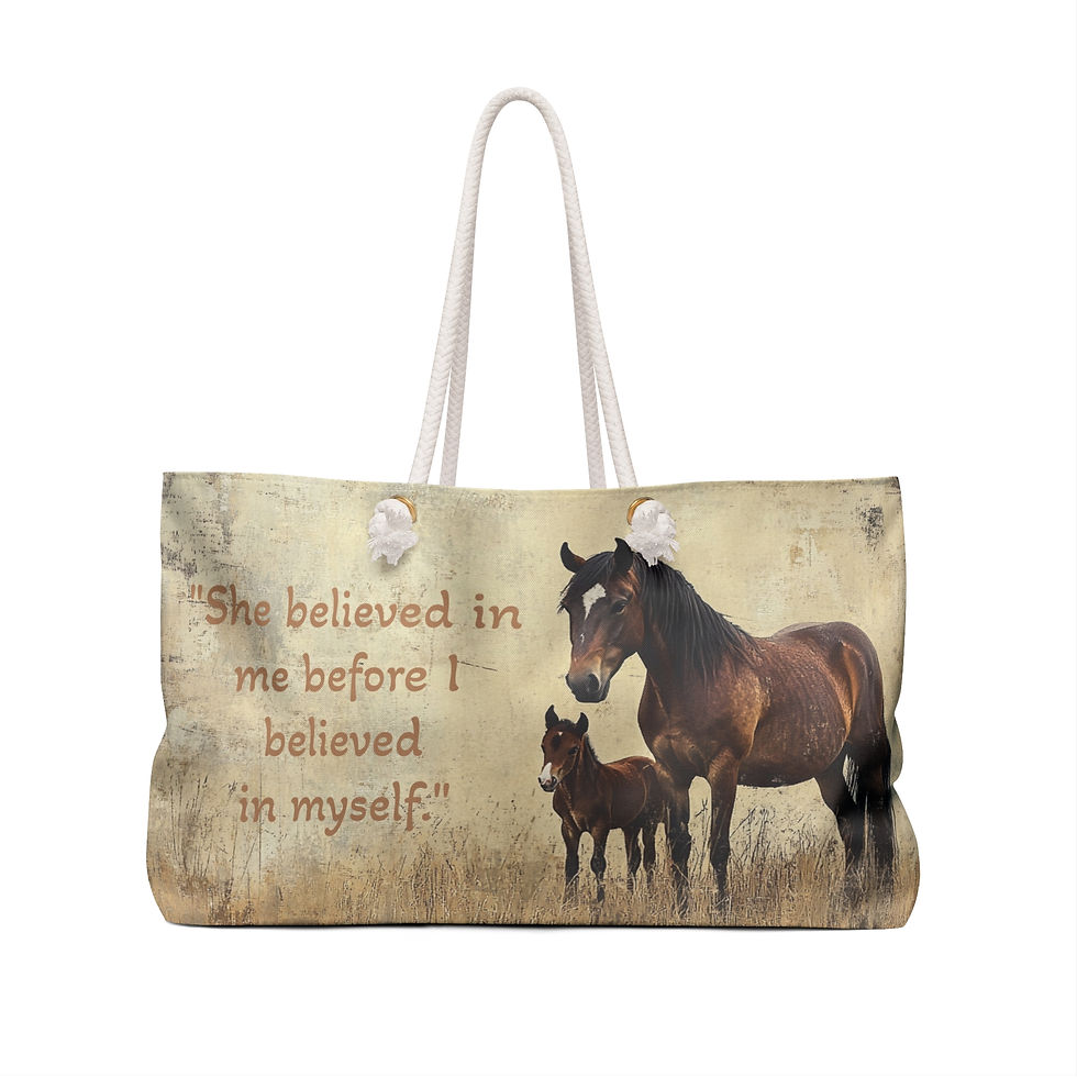 Thumbnail: Mother Horse and Foal weekender bag | watercolor equine artwork