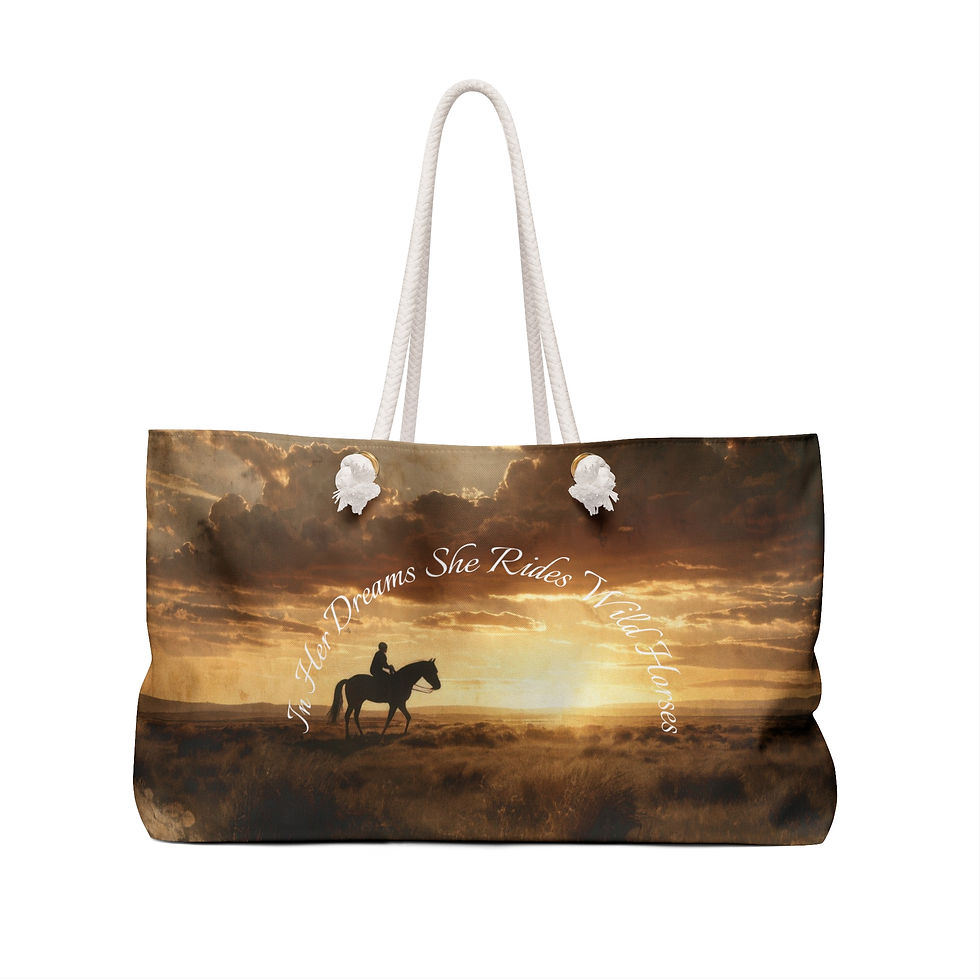 Thumbnail: Cowgirl Silhouette Sunset Weekender Bag | Horse Riding Desert Scene