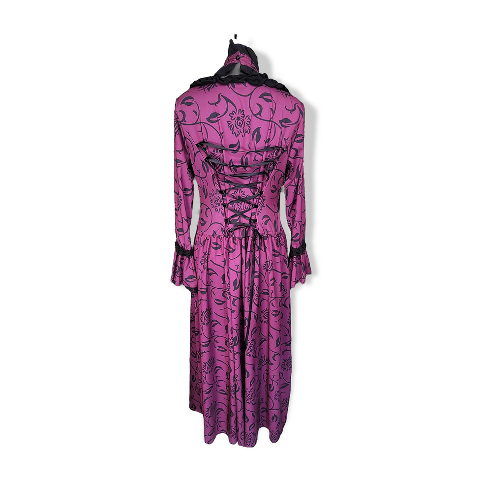 Thumbnail: Women's Purple & Black Long Sleeve Square Neck Peasant Costume Dress Size OS
