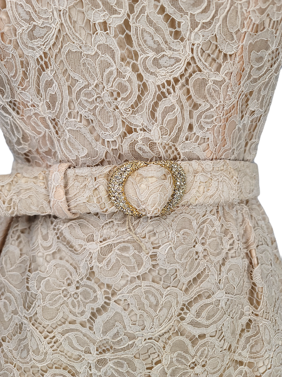 Thumbnail: R&K Originals Women's Cream & Tan Sleeveless Lace Overlay Midi Dress Size M
