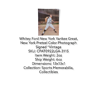 Thumbnail: Vintage Signed Whitey Ford New York Yankee Great Pretzel Color Photograph