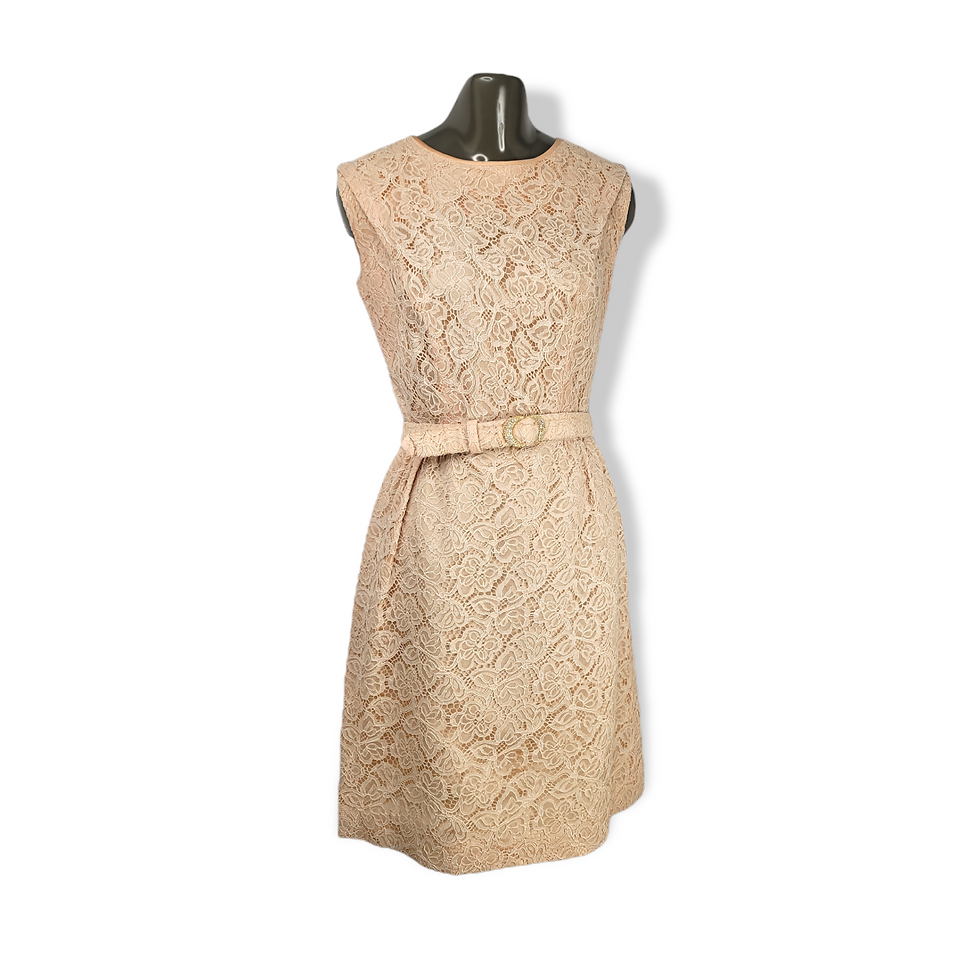 R&K Originals Women's Cream & Tan Sleeveless Lace Overlay Midi Dress Size M