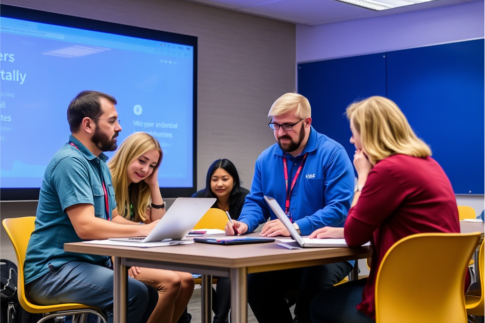 teachers at a table with computers