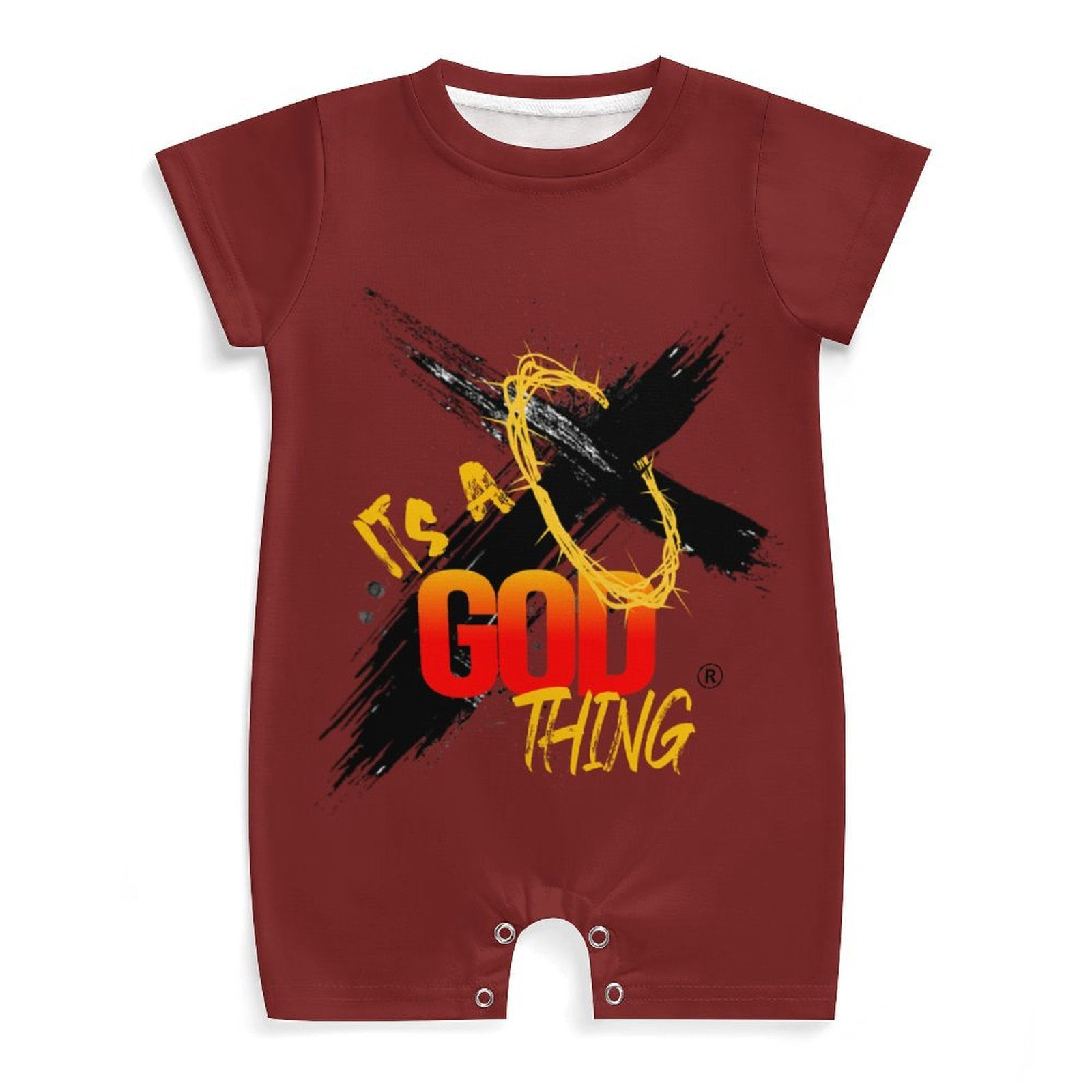 Short Sleeve Maroon Baby Romper Black Logo Short Sleeve Baby Romper (PLR)