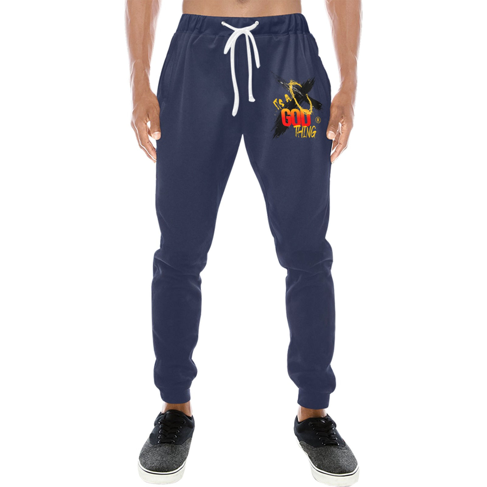 IAGT Navy Unisex Joggers Black Logo Unisex Casual Sweatpants (Model L11)