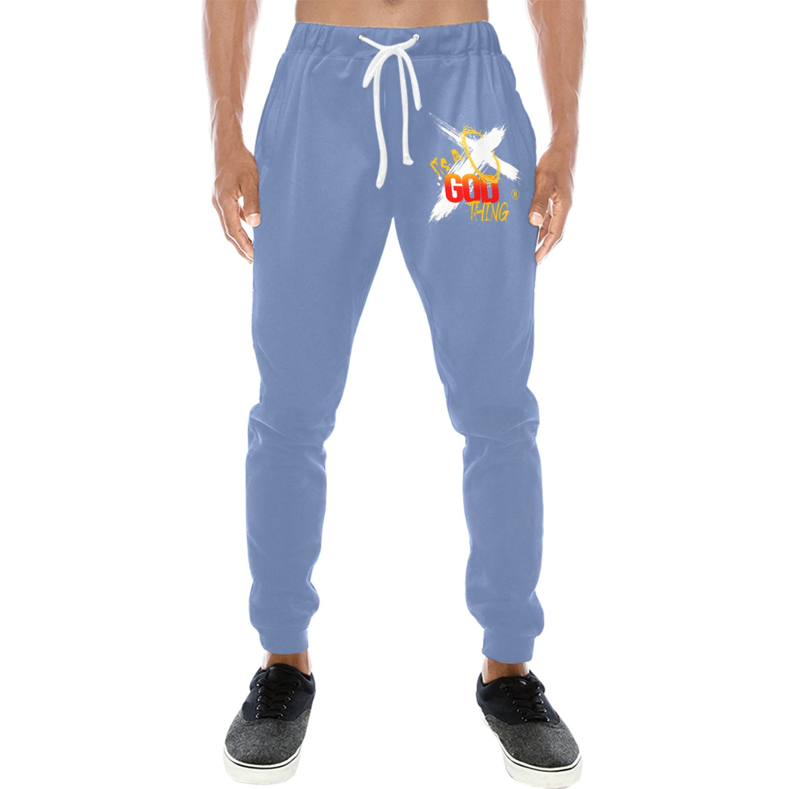 IAGT Powder Blue Unisex Joggers Wht Logo Unisex Casual Sweatpants (Model L11)