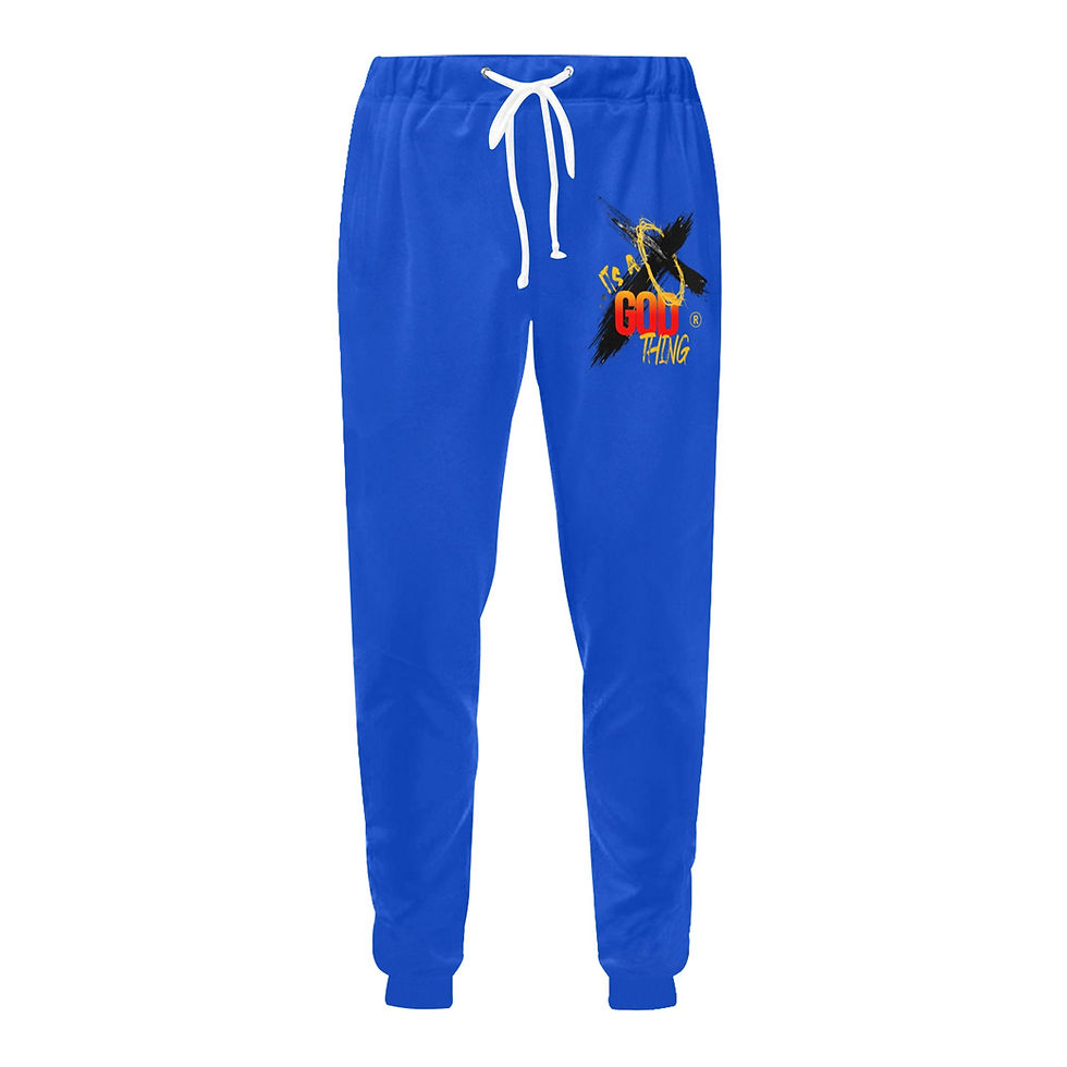 Thumbnail: IAGT Royal Blue Unisex Joggers Black Logo Unisex Casual Sweatpants (Model L11)