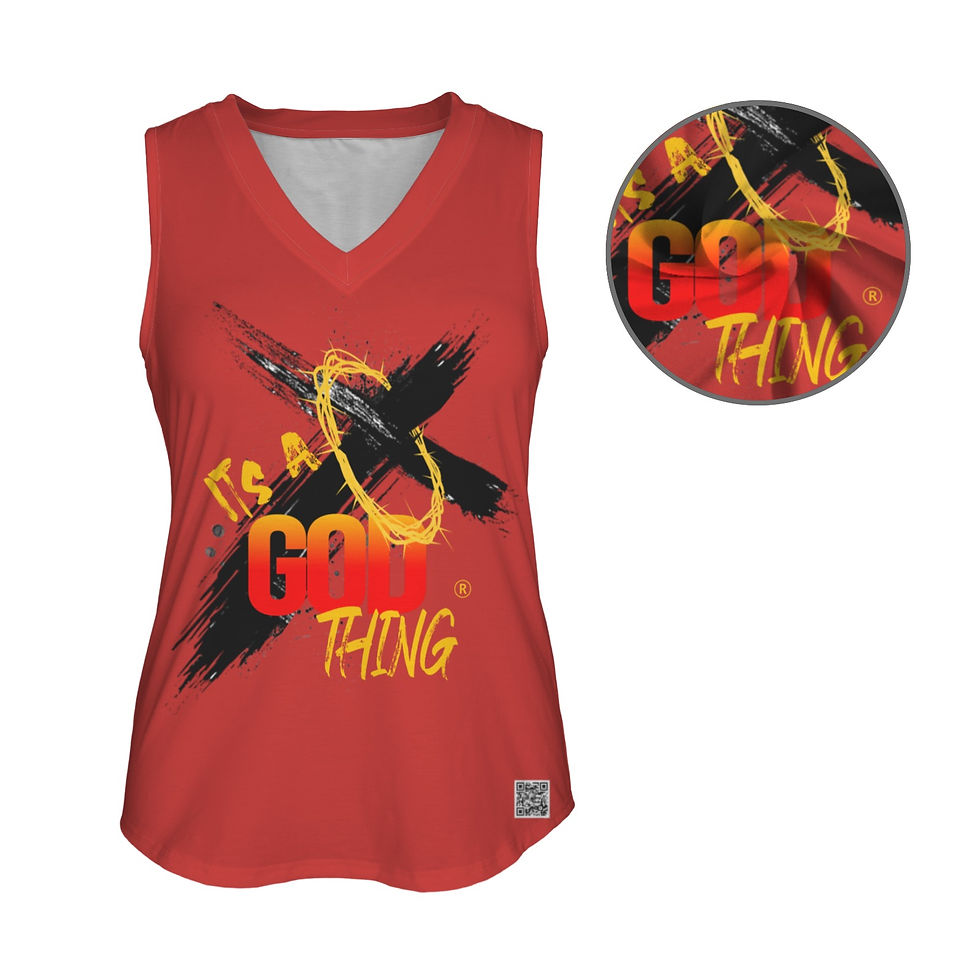 Thumbnail: Ladies Red Tank Black Logo Women's V-Neck Sleeveless Tank Top