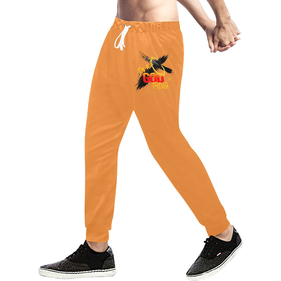 Thumbnail: IAGT Orange Unisex Joggers Black Logo Unisex Casual Sweatpants (Model L11)