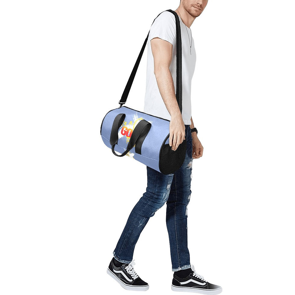 Thumbnail: IAGT Powder Blue Duffle Bag White Red Logo Duffle Bag (Model 1679)