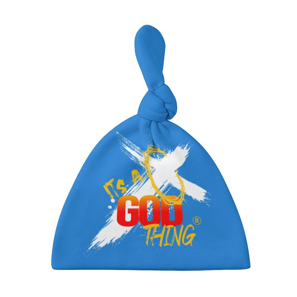 Thumbnail: IAGT Blue Top Knot Hat for Baby (A set of 2) White Logo