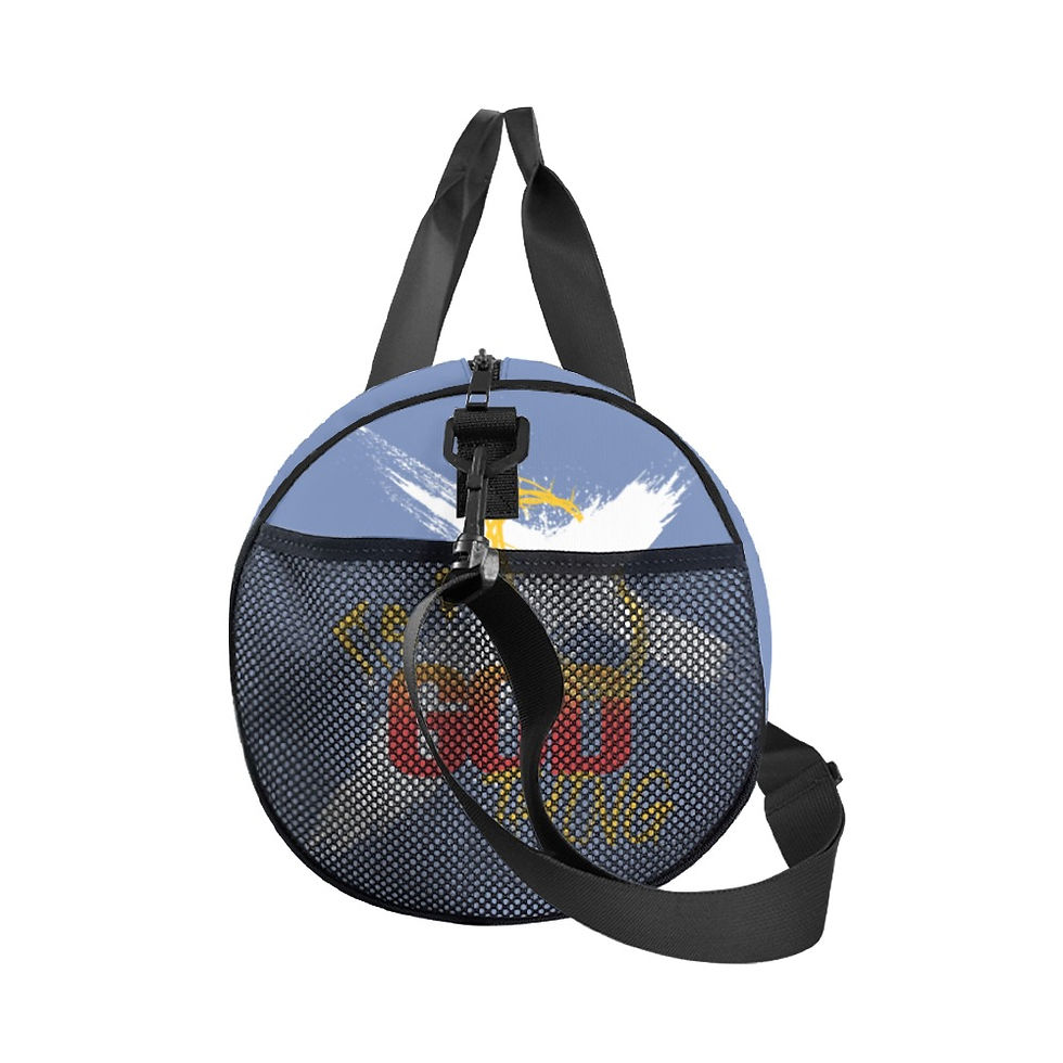 Thumbnail: IAGT Powder Blue Duffle Bag White Red Logo Duffle Bag (Model 1679)