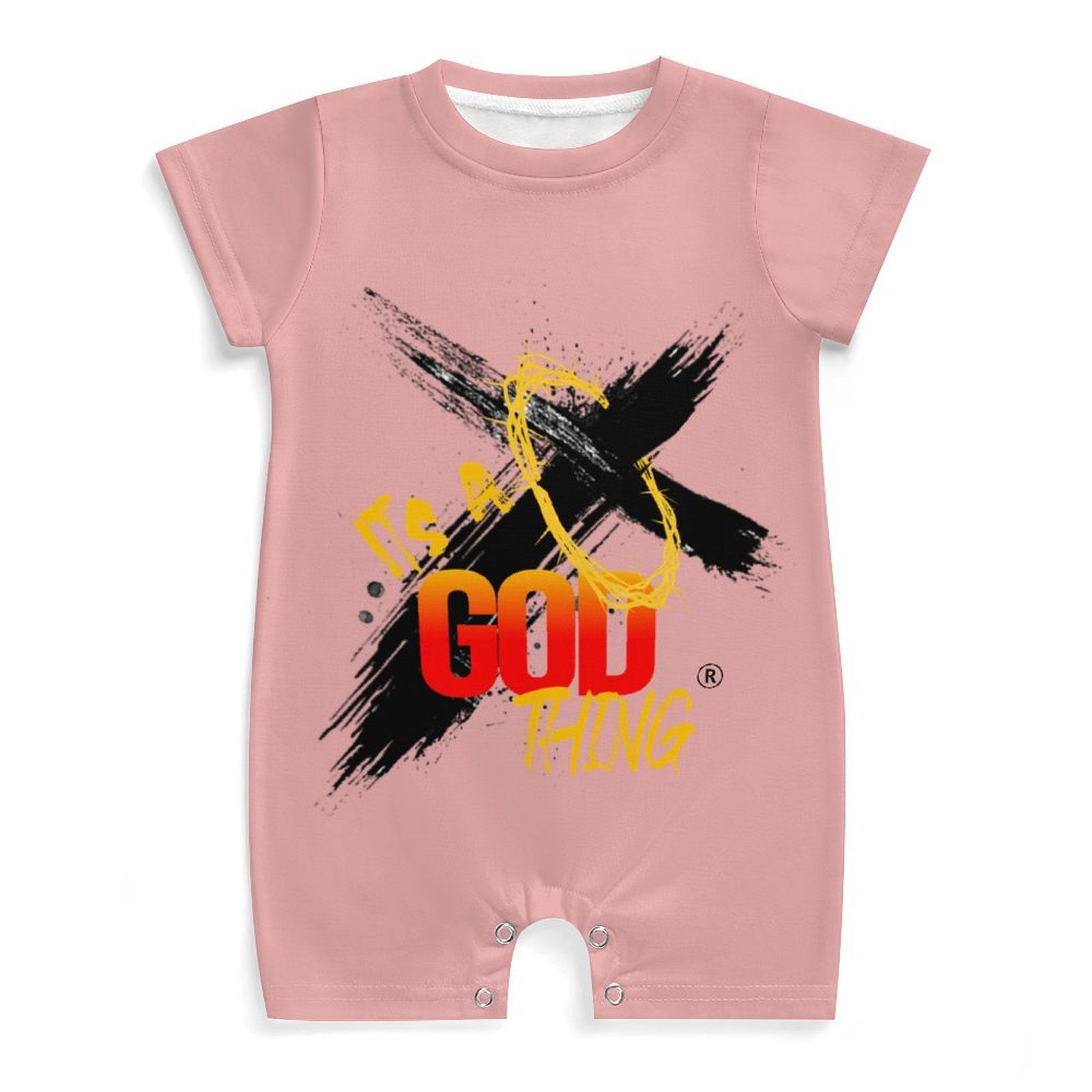 Short Sleeve Light Pink Baby Romper Black Logo Short Sleeve Baby Romper (PLR)