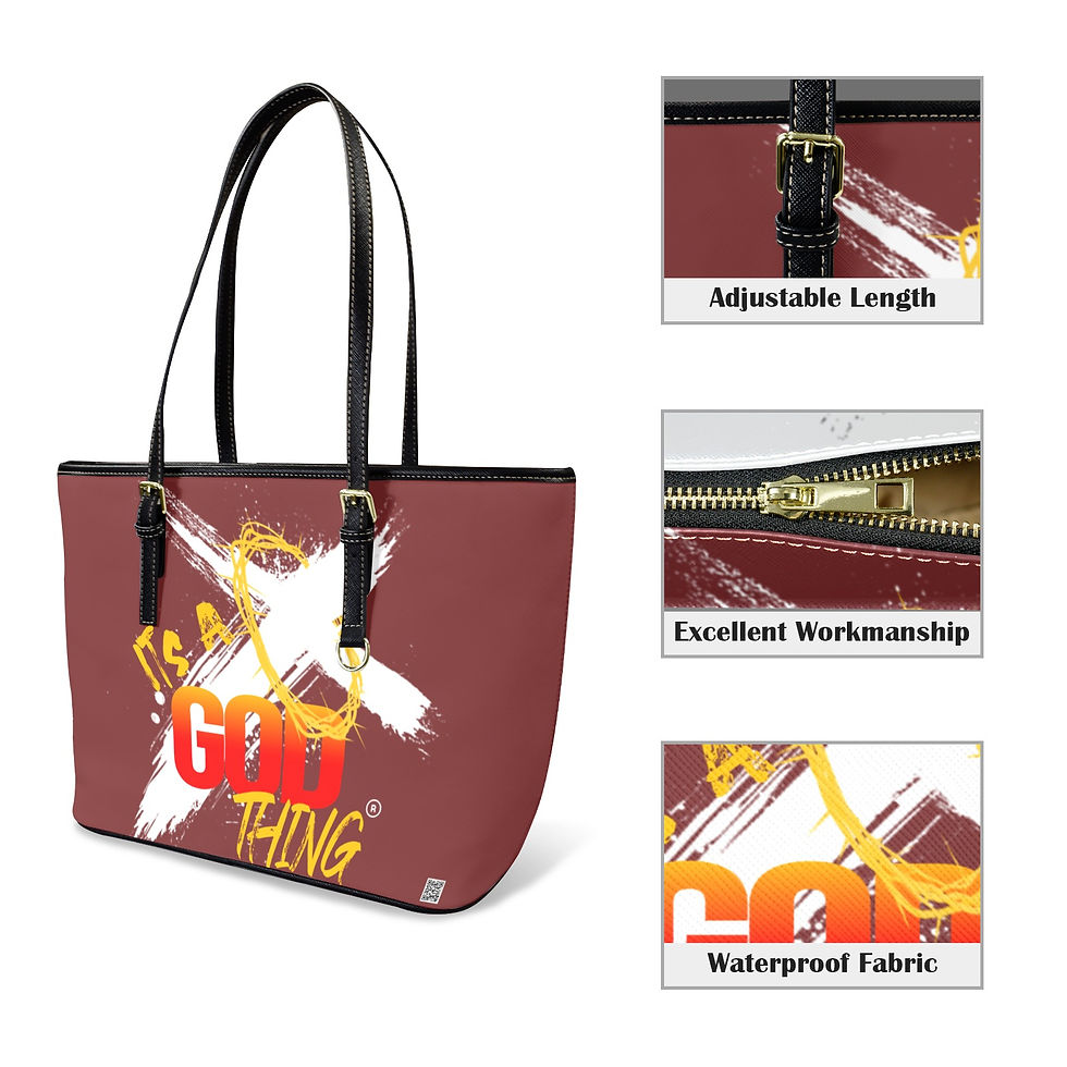 Thumbnail: IAGT Women's Maroon/White Tote Leather Tote Bag-Small (Front&Back Printing) (165
