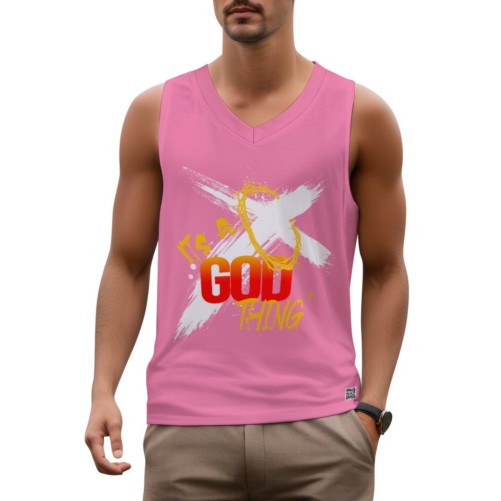 Men's Barbie Pink IAGT V Tank White Logo Men's V-neck Basic Tank Top