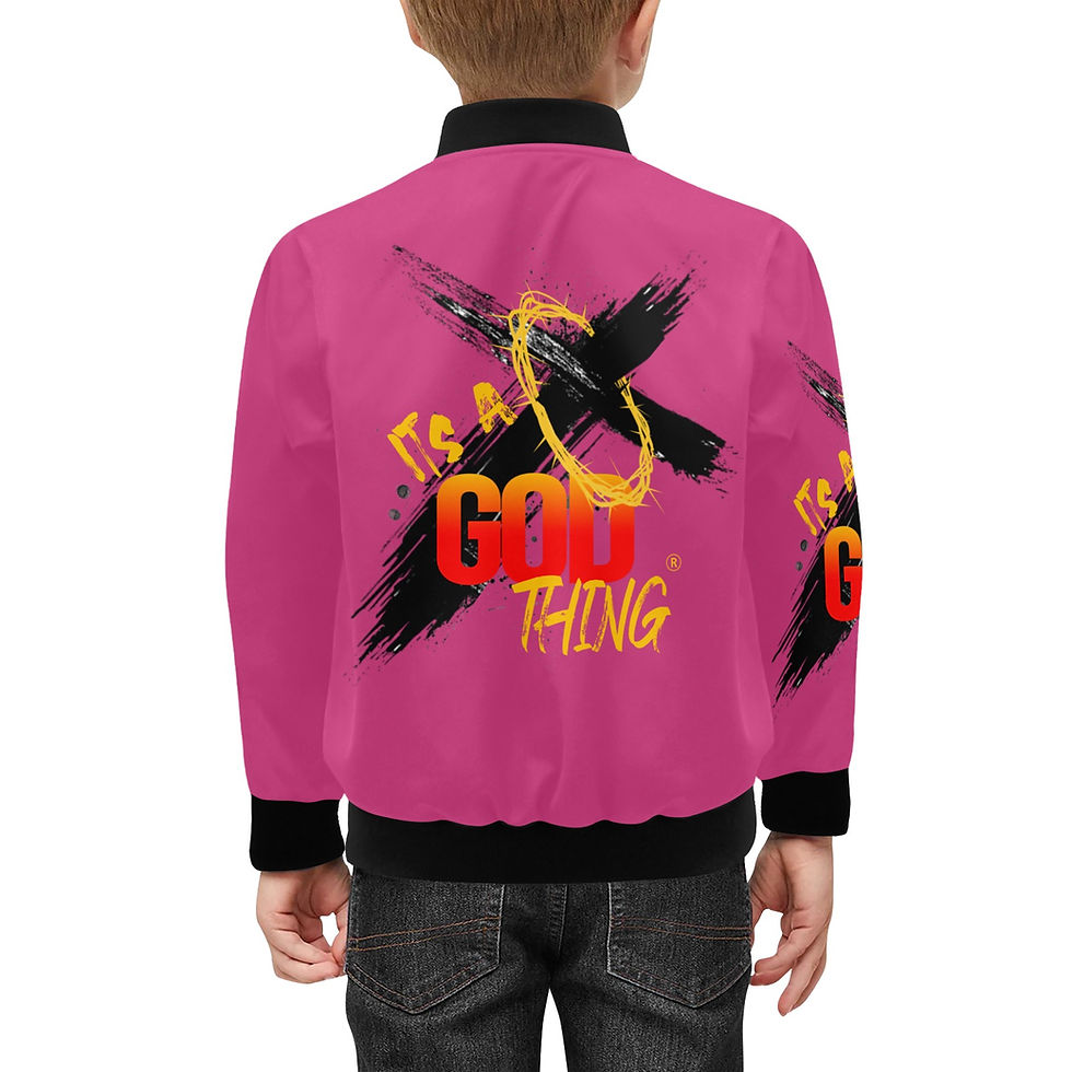 Thumbnail: IAGT Hot Pink Bomber Kids Jacket Black Logo Kids' Bomber Jacket with Pockets (Mo