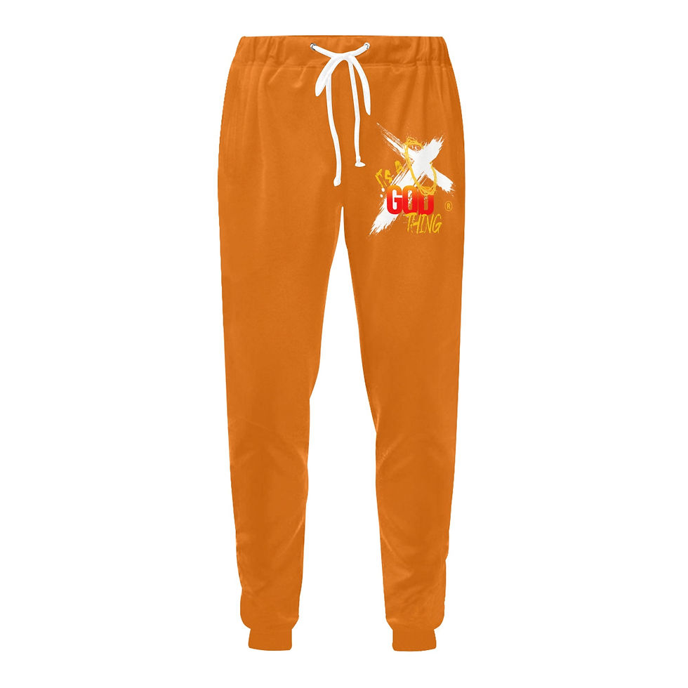 Thumbnail: IAGT Burnt Orange Unisex Joggers Wht Logo Unisex Casual Sweatpants (Model L11)