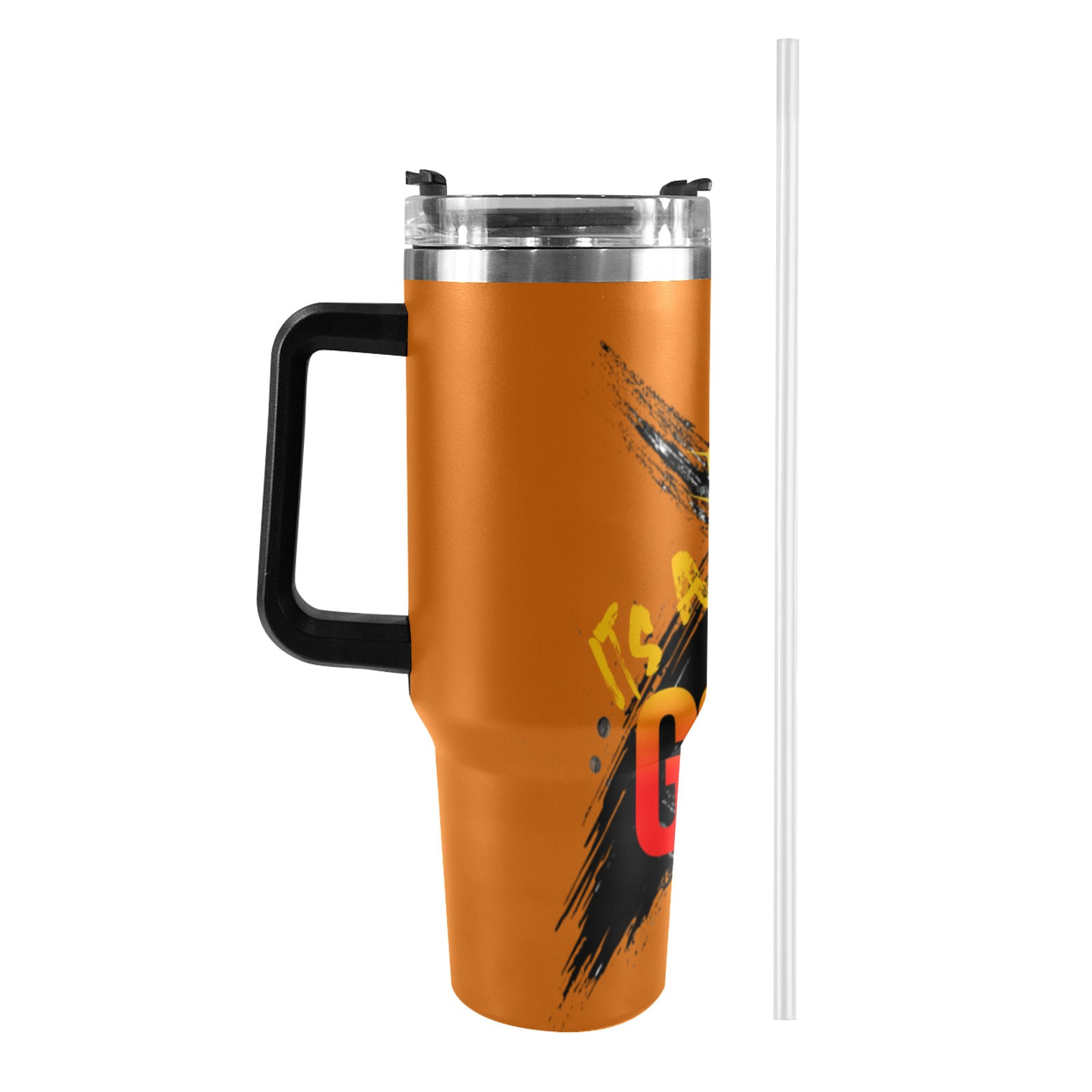 IAGT Burnt Orange Hold My Handle Tumbler Blk Logo 40oz Tumbler with Black Handle