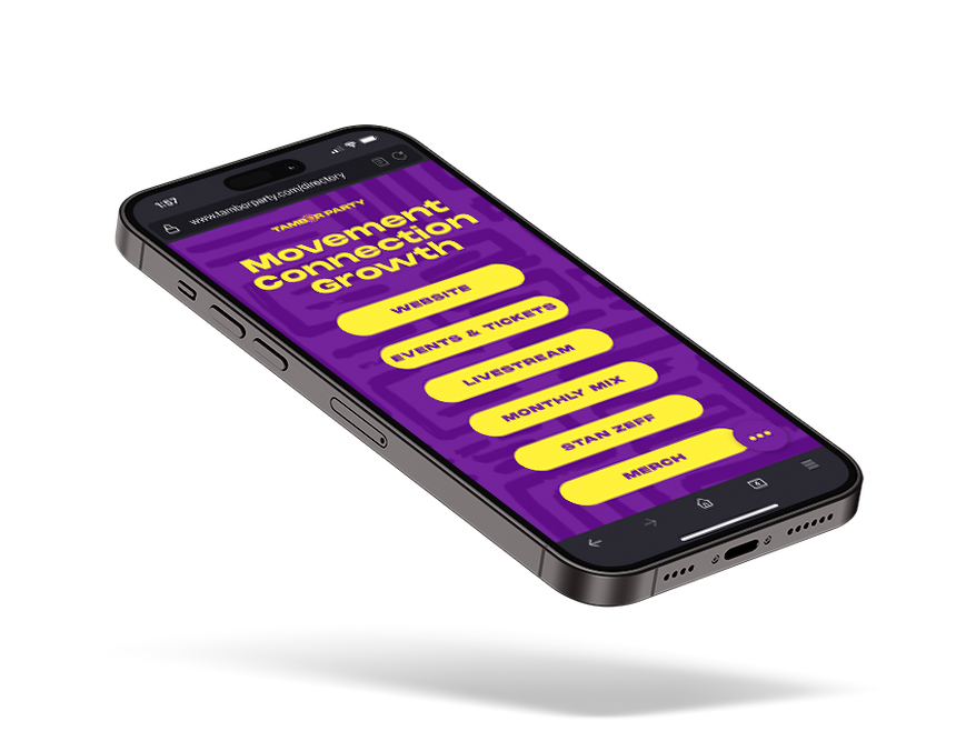 tambor party directory mobile page mockup floating phone no fx dark.png