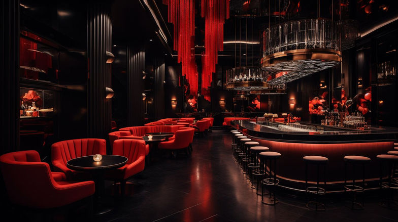 AI-created interior visualization of Ruby & Onyx, showcasing a human-centric dining environment. Made in Midjourney