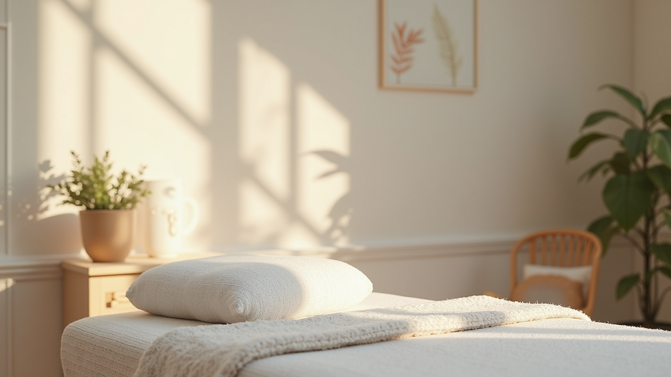 Close-up view of a serene therapy room with calming decor