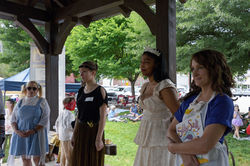 People in book character costumes