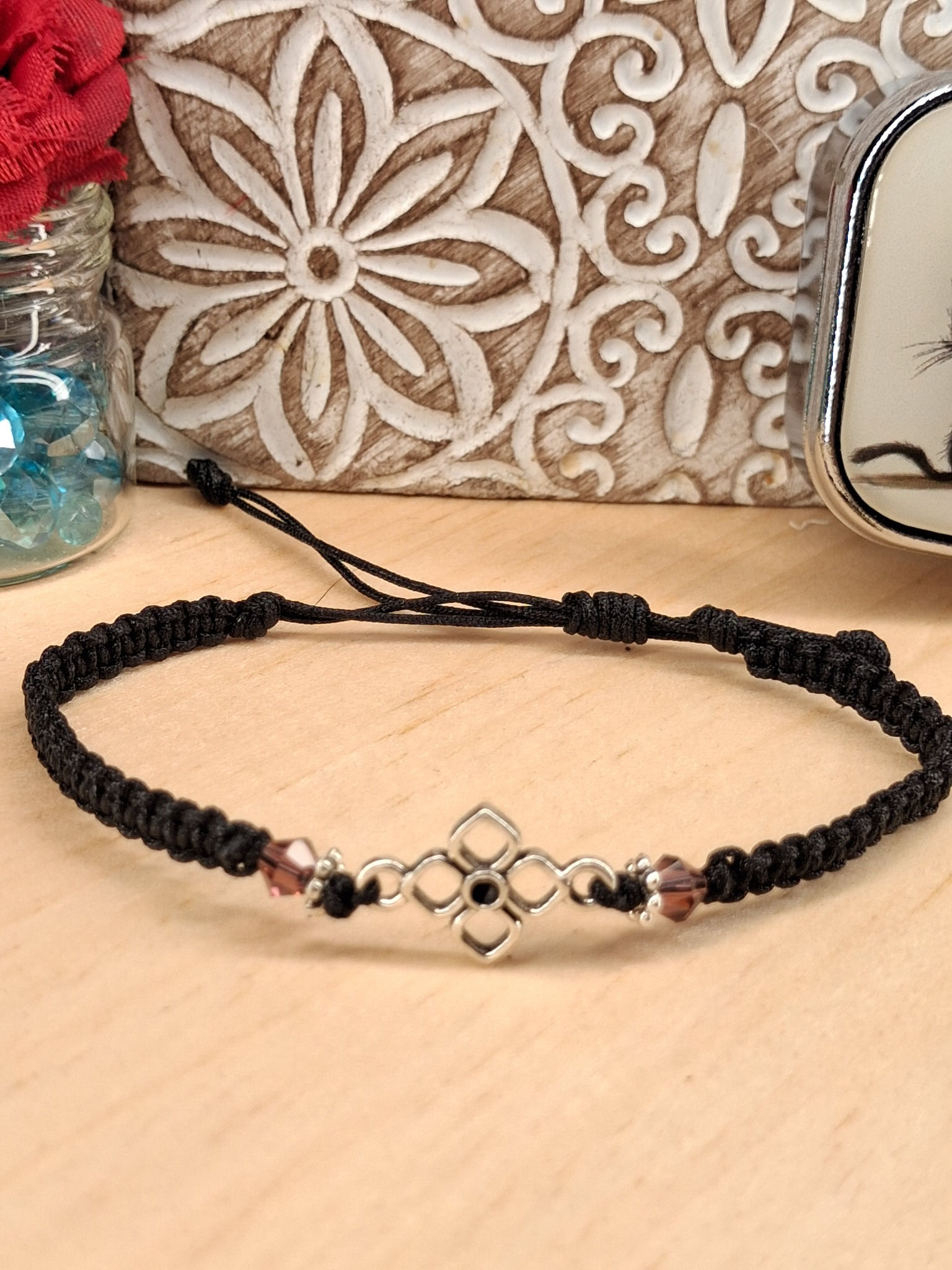 Blush Petal Black Cord Bracelet
