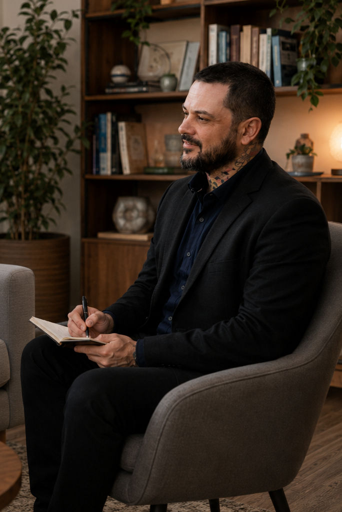 Counsellor in Wollongong taking notes during a session.