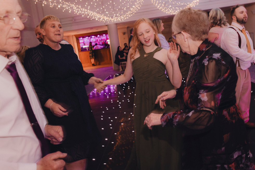 Lively wedding dance floor at Balbirnie House Hotel Scotland cinematic wedding photography