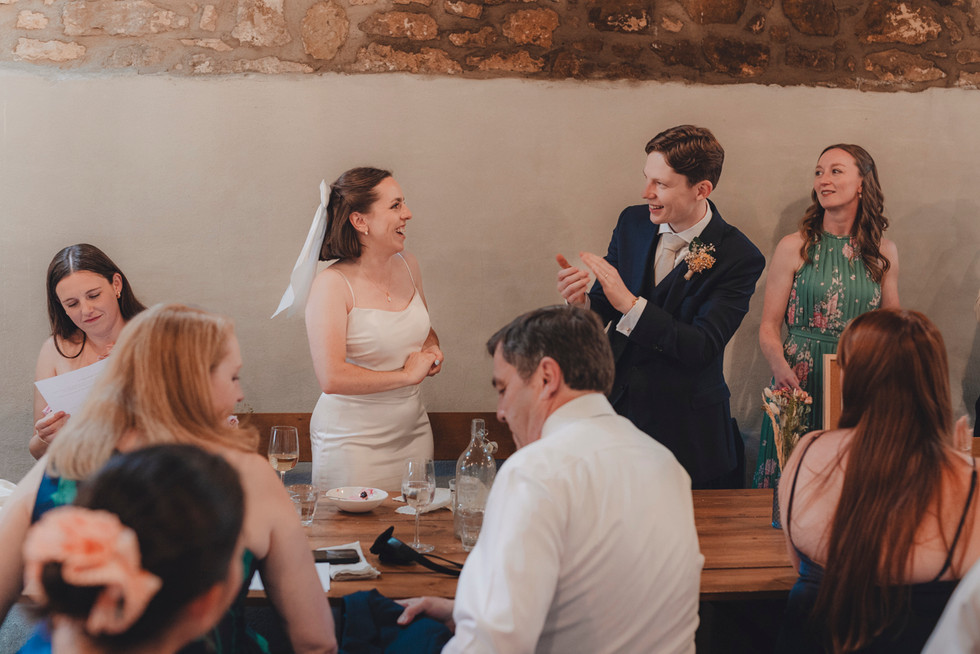Wedding speeches and heartfelt moments at The Free Company, Balerno – relaxed and real Scotland wedding photography.