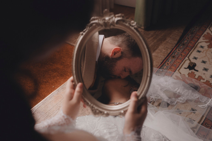 Bride and groom portraits inside Balbirnie House Hotel romantic Scotland wedding