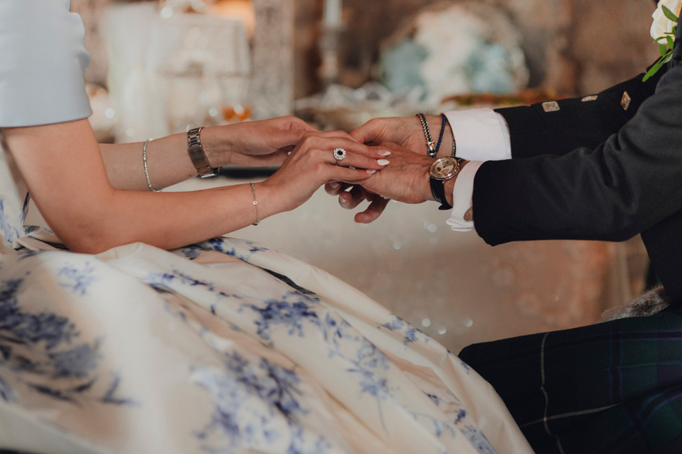 Emotional ceremony inside the Auld Keep at Dundas Castle, with stone walls and romantic candlelight atmosphere. persian & Jewist ceremony.