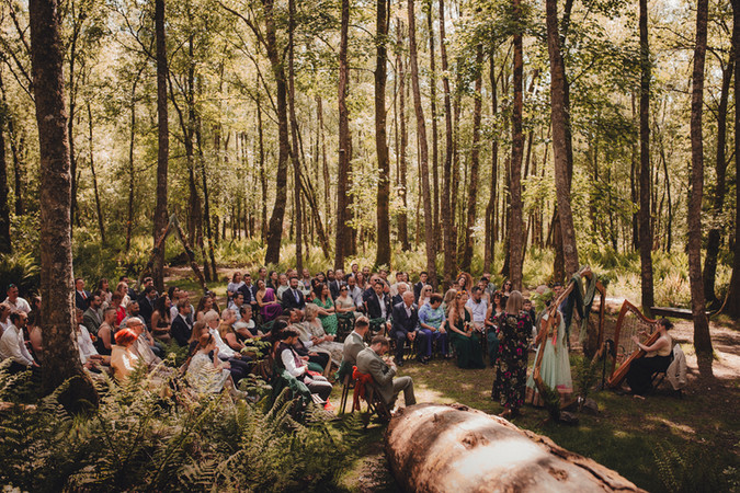 Rustic woodland wedding venue at Comrie Croft captured by a Scotland wedding photographer.