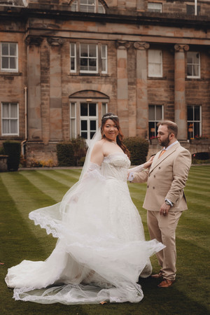Bride and groom portraits in Balbirnie House grounds captured by a Scotland wedding photographer