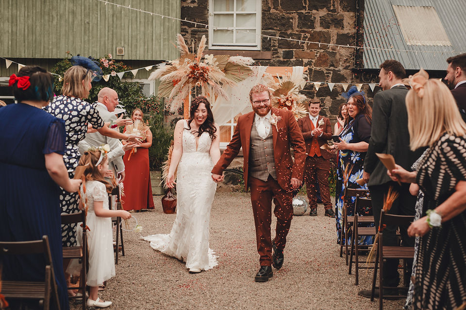 edinburgh, comrie croft, comriecroft weddings, bliss bridal studio, cottagescore bride, edinburghwedding photographer, scotlandwedding photographer, delvino wild kitchen, scottish wedding, best cottagescore venues in scotland, wedding barns in scotland, scotland elopement photography, wedding at comrie croft, wedding in a barn, scotland wedding in a forest