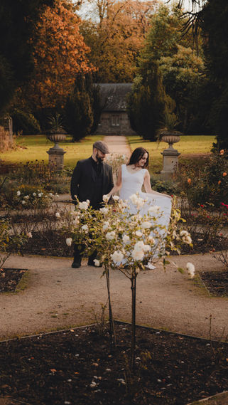Intimate Lauriston Castle couple portraits during an autumn session in Scotland by a Scotland wedding photographer.