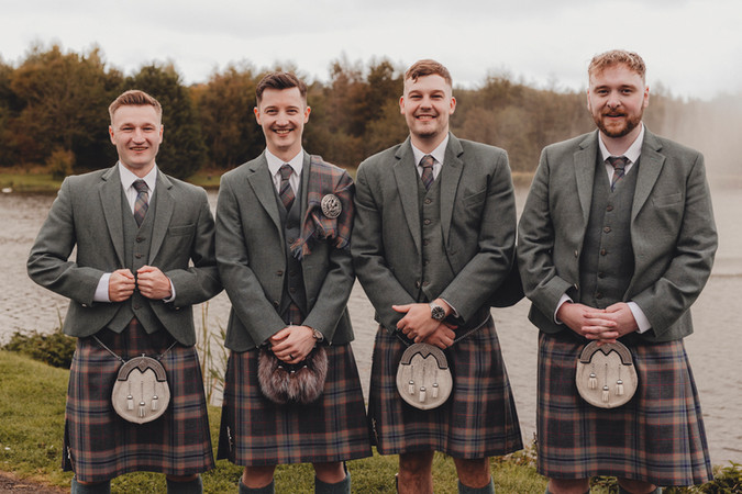 Bride and groom with bridesmaids and groomsmen at Forbes of Kingennie