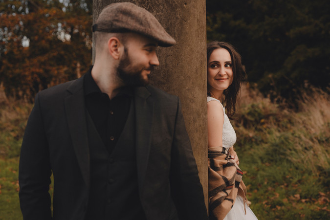 Intimate Lauriston Castle couple portraits during an autumn session in Scotland by a Scotland wedding photographer.
