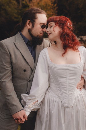 Bohemian couple portraits in Scottish woodland near Dalhousie Castle