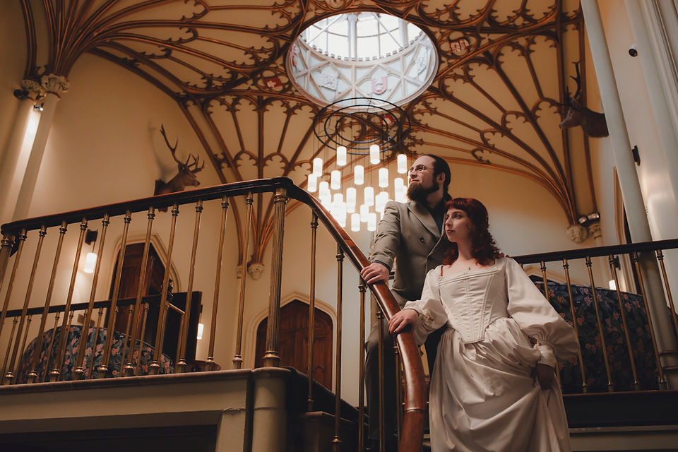 Editorial style indoor portraits at Dalhousie Castle romantic elopement