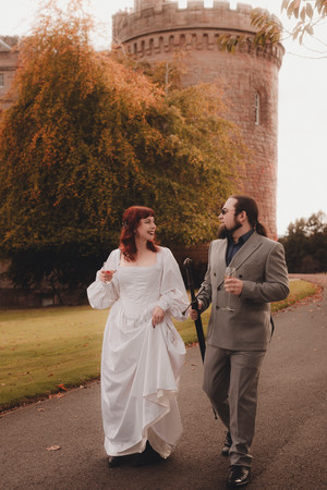 Cinematic outdoor portraits at Dalhousie Castle Scotland romantic castle elopement