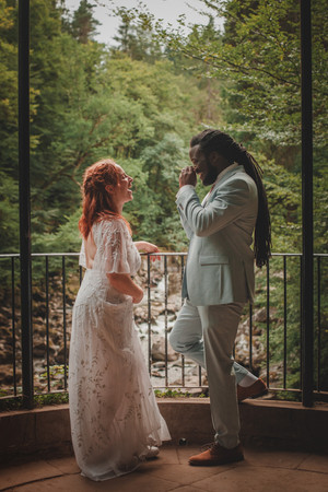 scotland wedding photographer, edinburgh wedding photographer, elopement in scotland, the hermitage of dunkeld, iterracial couple, boho wedding ideas, elopement inspiration, summer forest scotrland, elopement photography scotland