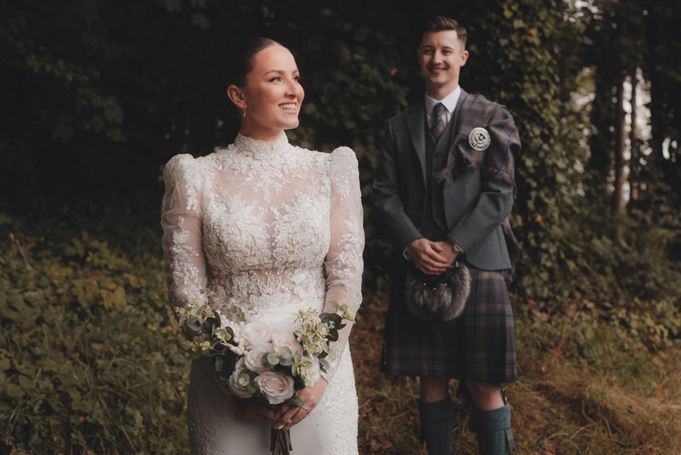 Newlyweds enjoying quiet romantic moment at Forbes of Kingennie