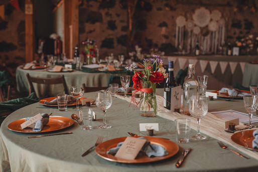 Rustic wedding table decoration at Comrie Croft captured by a Scotland wedding photographer.